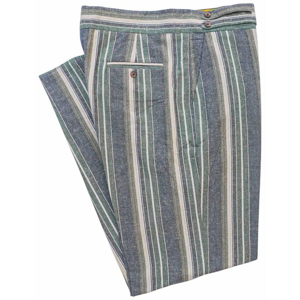 Mens Gurkha Pants 38 Blue Green Beige Striped Cotton Chino Trousers Straight Fit